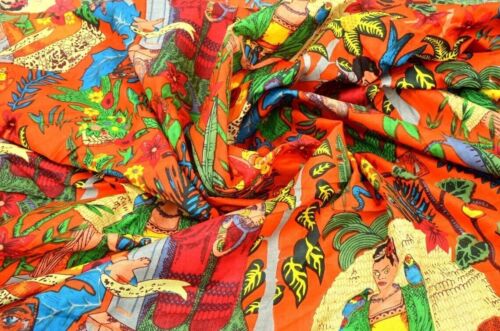 3 yardas tela suelta para correr de algodón indio estampado de Frida Kahlo costura artesanal - Imagen 1 de 5