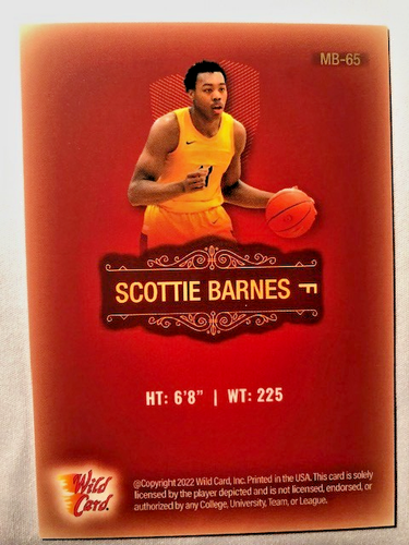 Scottie Barnes-2022 SSP 1/3 Wild Card Matte Chase Red Striped-Touch, #MB-65 Mint - Picture 18 of 19