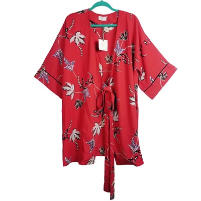 Dress Forum Women's Red Floral Print Kimono Sleeves Mini Dress Size S NWT 
