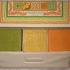 Set Of 3 Vintage AVON Patchwork Square Shaped Perfumed Soaps In Box (3 OZ. Each)