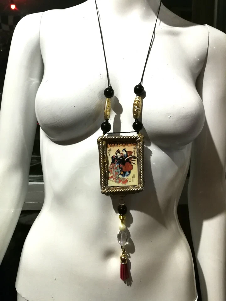 Joyería Japonesa Collar Asiático Talismán Oriental Colgante Cadena Antiguo Amuleto K Foto 2 de 4