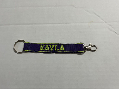 Kayla Embroidered Name Strap Key Rings Keychains with Clasp purple and green