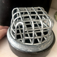 Vtg 3.25" Round Square Metal FLOWER Arrangement FROG CAGE Silver