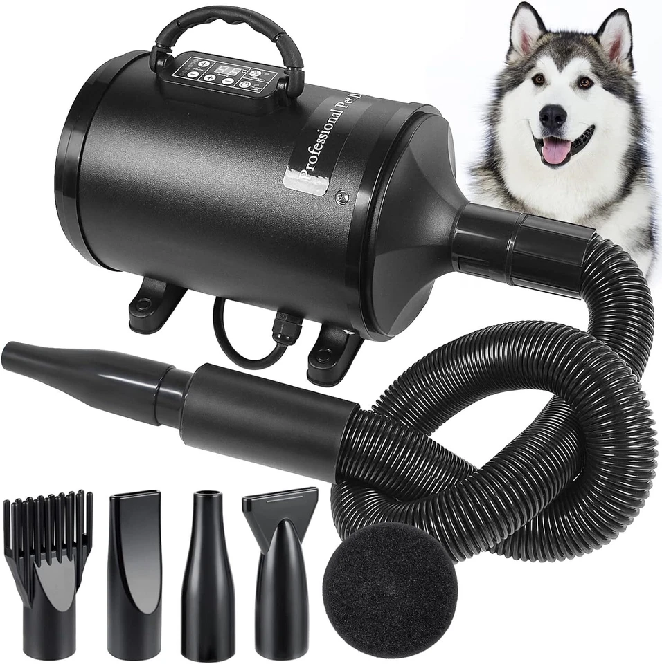 Secador de pelo para mascotas 5,2 HP/3800 W calentador soplador de aseo para perros gatos y 4 boquillas Foto 3 de 4