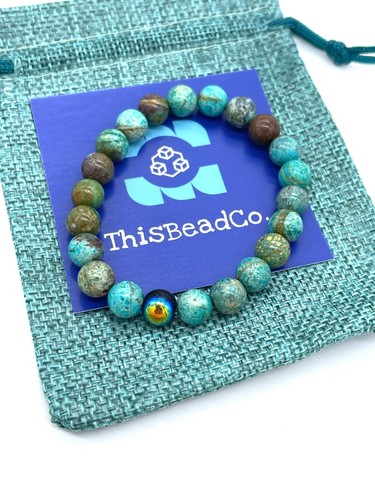 Chrysocolla Aurora Borealis Beaded Stretch Bracelet Natural Chrysocolla 8 mm -OK - Picture 2 of 12