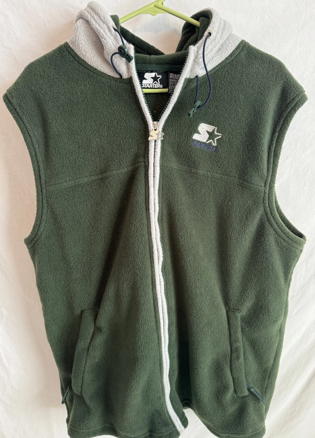 Starter Jacket Mens Medium Vest Sleeveless Full Zip Hooded Fleece Outdoor