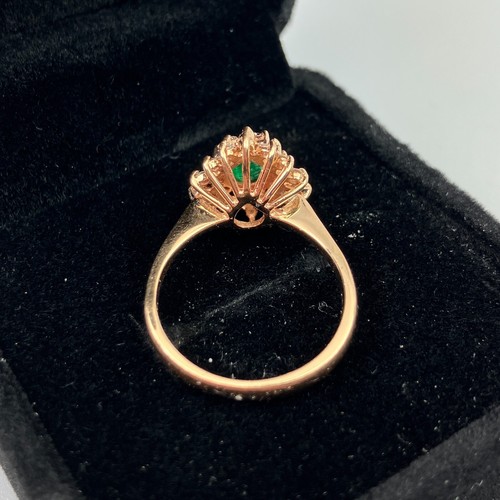 M&M 14k Diamond & Emerald Double Halo Yellow Gold Ring Size 6 - Picture 6 of 7