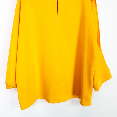 Warehouse Burnt Yellow Round Neck Slit Sleeve Satin Look Blouse - Size 12 - Picture 18 of 19