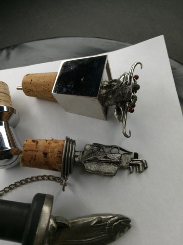 Vintage Decorative Heavy Metal Wine Cork Bottle Stopper Lot of 7 Video - Picture 5 of 24