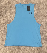 Under Armour Tank Top Mens Sz L Blue Left Chest Cut-Off Loose Fit Activewear New