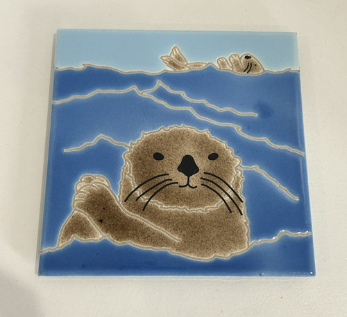 Ciaria Ceramic Tile Studio Sea Otter Wall Hanging Trivet Handpainted Coastal