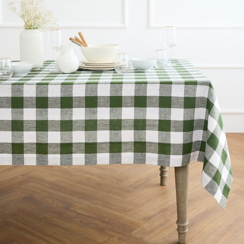 Solino Home 100% Pure Linen Tablecloth for Summer Kitchen Dining - Buffalo Check - Picture 80 of 80