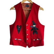 Vintage Reclaimed Pendleton Medium Pure Virgin Wool Red Embellished Vest