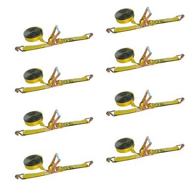 8 Pack 2''×40' Ratchet Tie Downs with Double J Hooks 10000lb B.S Heavy Duty Cargo
