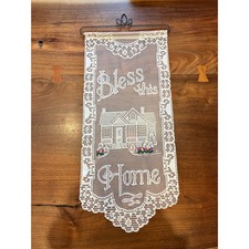 Heritage Lace "Bless This Home" tulips wall hanging ecru beige 26x12 Christian 