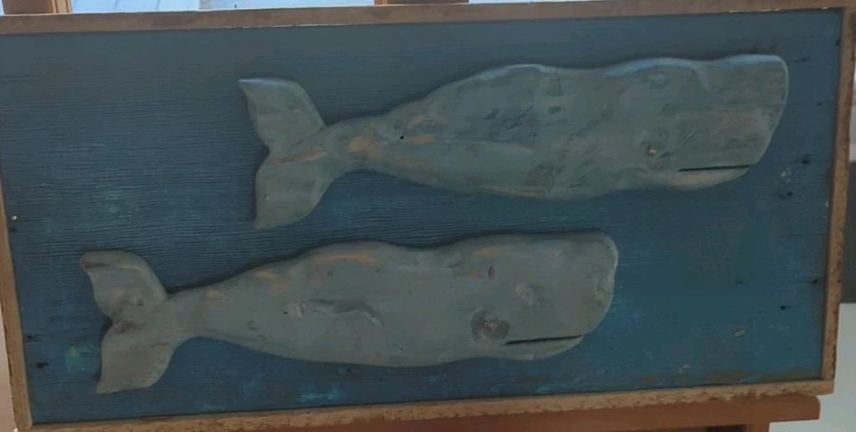 Letrero comercial de madera de ballena doble Nantucket de colección placa de arte popular Foto 2 de 4