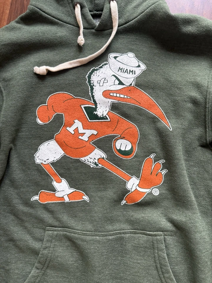 Sudadera con Capucha Miami Hurricanes Mujer Pequeña Retro Marca Verde NCAA ¡¡Bonita!!! Foto 2 de 4