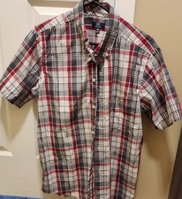 George Men's Red/Black/grey Plaid Short Sleeve Shirt Size M button up