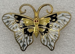 Authentic Vintage 1970s Butterfly Pin Pendant Gold Plated Cloisonne C Clasp Unsigned