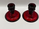 Vintage Fenton Ruby Red amberina dolphin candlestick holders pair floral base