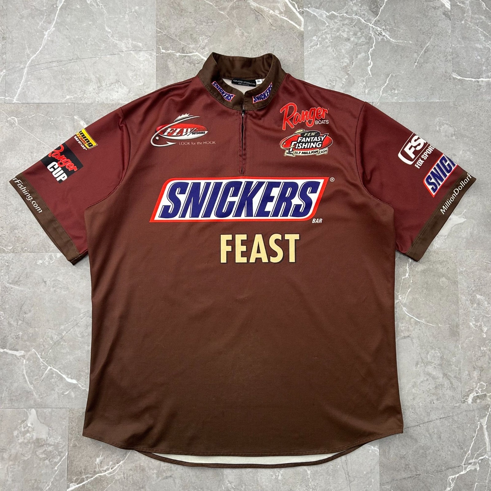 Snickers Pit Crew Shirt Mens XL Nascar Racing Jersey Ranger Boats Feast Brown