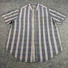 Vintage Fieldmaster Sears Shirt Men Large Blue Plaid Short Sleeve Retro Workwear