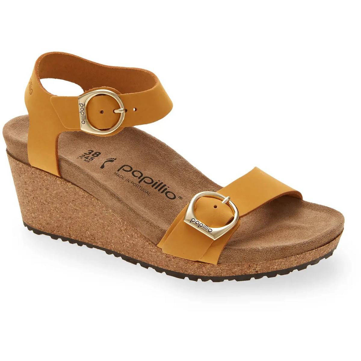 Женские босоножки на танкетке Papillio Soley с кольцом и пряжкой желтого цвета из пробки, 38 BHFO 7665