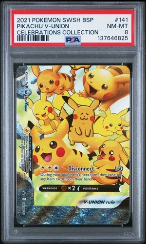 2021 POKEMON SWSH BLACK STAR PROMO CELEBRATIONS COLL #141 PIKACHU V-UNION PSA 8
