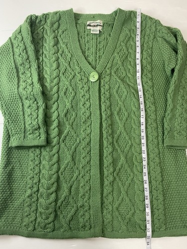 Aran Crafts 100% Merino Wool Green Cableknit Cardigan Sweater Size XL FLAWED - Picture 4 of 9
