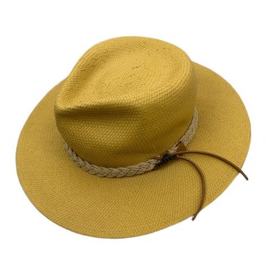 Stefeno Straw Fedora Sun Hat Mens S/M Braided Rope Band Teardrop Made in USA