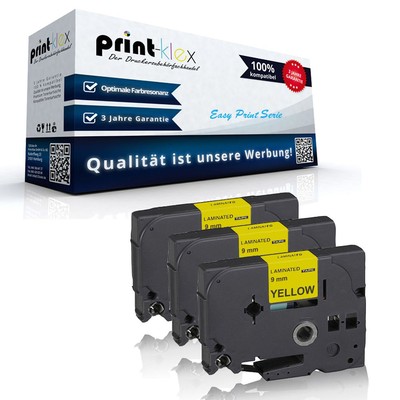 3x Ersatz kompatible Schriftbänder für Brother TZE621 Schwarz auf Gelb 9mm-Easy 