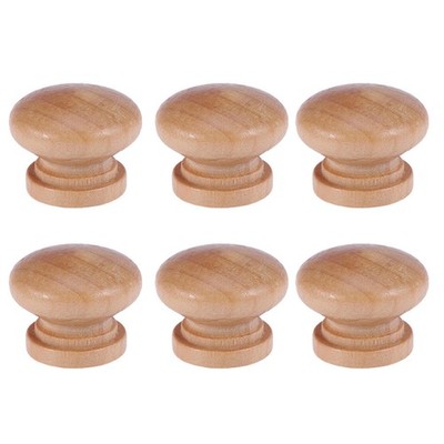 6Pcs Wooden Round Mushroom Cabinet Knobs with Patterned Design for Drawer Use