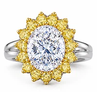 3ct Oval cut Certified Moissanite/Citrine Engagement ring 14k White Gold Plated
