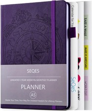 A5 Undated Planner, Organiser, Journal. Leather Cover Weekly/Monthly Planner