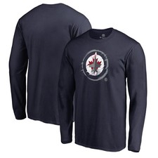Men's Navy Winnipeg Jets Splatter Logo Long Sleeve T-Shirt