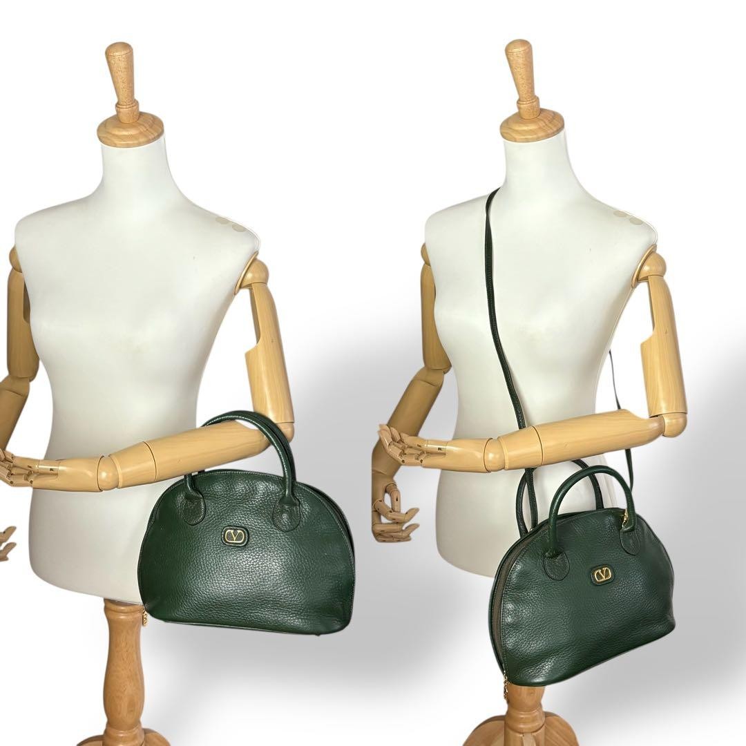 Valentino Garavani Green Leather 2Way Shoulder Bag Logo Authentic Excellent Jap thumbnail 2
