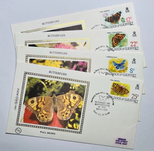 Guernsey 1981 BUTTERFLIES First Day Cover Stamps & Envelopes FDC 4pcs Set Lot