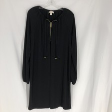 MICHAEL Michael Kors Women's Black Knit Zip Shift Midi Dress Stretch XL