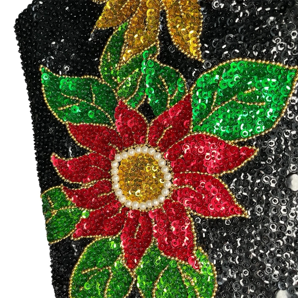 Chaleco Bali Chic Lentejuelas Cuentas Negro Floral Festivo Fiesta Top Talla Única Foto 4 de 4