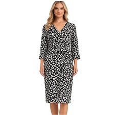 Jaeger Silk Dress V Neck Geometric Patterned Shift  Size 10 Wedding Race Days