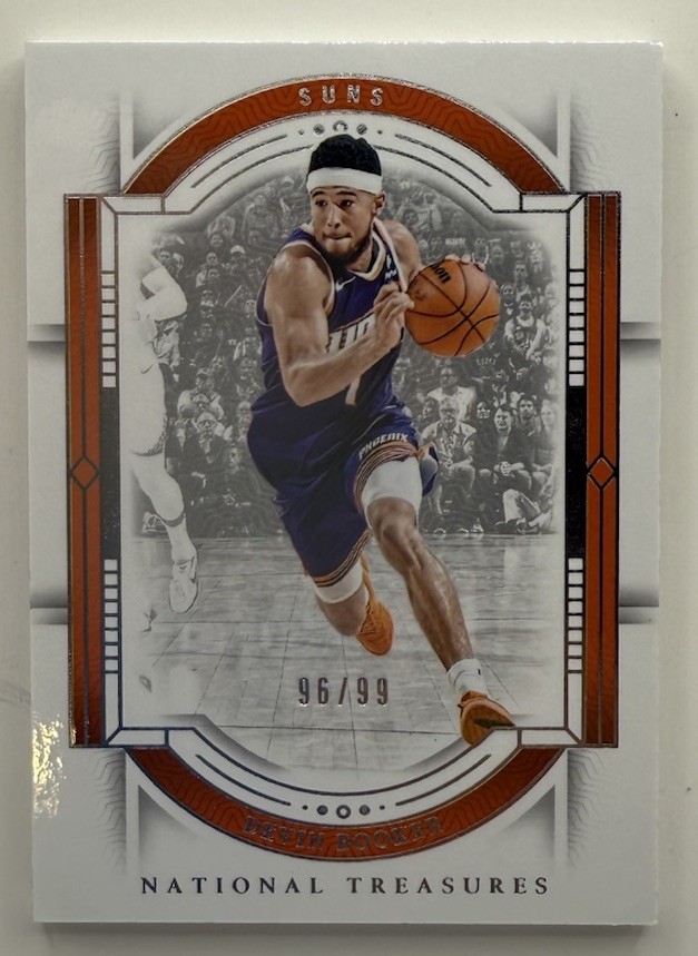 Devin Booker #6 Basketball Cards 2023 Panini National Treasures trading card — raw and PSA graded price guide