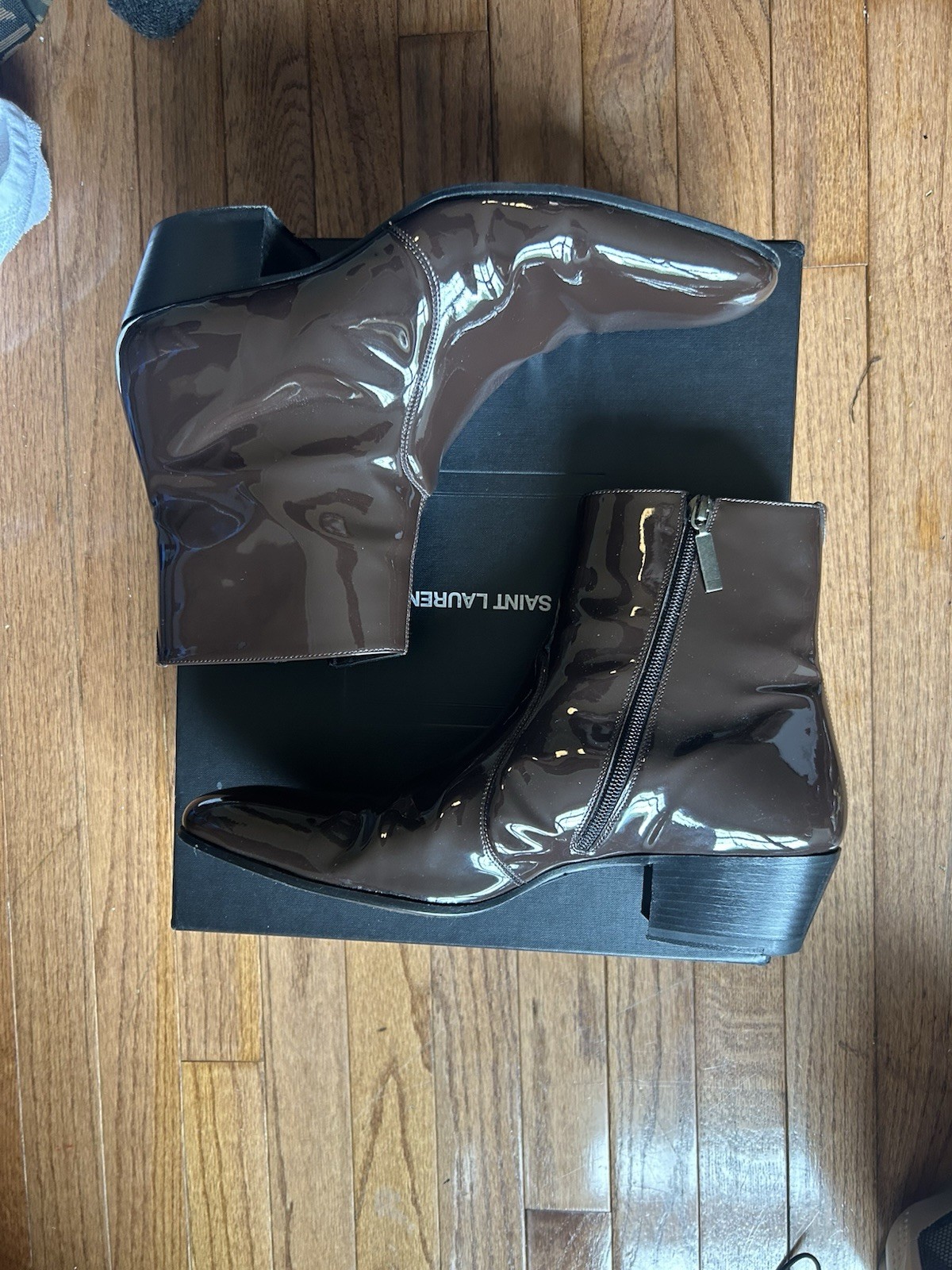 Saint Laurent Stivaletto Wyatt Marrone Cacao Vernice 44