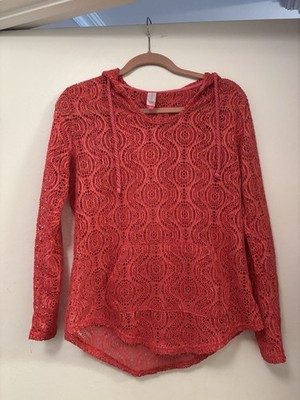 Girls Pink Long Sleeve Lace No Boundaries Top W Hood - M 7-9