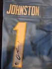 LOS ANGELES CHARGERS JOHNSTON SIGNED BLUE ORIGINAL FOOTBALL JERSEY BAS