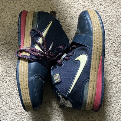 Vintage Nike Zoom LeBron 6 Chalk Navy Gold Red 346526-441 Men's 2008 High Top