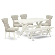 East West Furniture X-Style 6-piece Wood Kitchen Set in Linen White