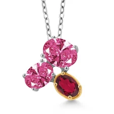 925 Silver and 10K Yellow Gold Pink Zirconia and Ruby Red Mystic Topaz Pendant