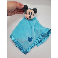 Disney Mickey Mouse Security Blanket Baby Lovey Blue Stuffed Head Satin Trim