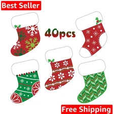 40 Pcs Mini Colorful Christmas Stocking Cut-Outs Assorted Xmas Stocking Cut-O...