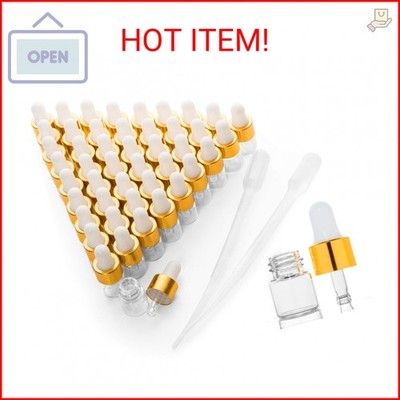 Rocinha 50 Pcs Sample Dropper Bottles, Clear Mini Dropper Bottles with Small Liq